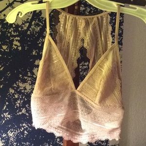 Lace triangle back bralette, size M, dusty rose